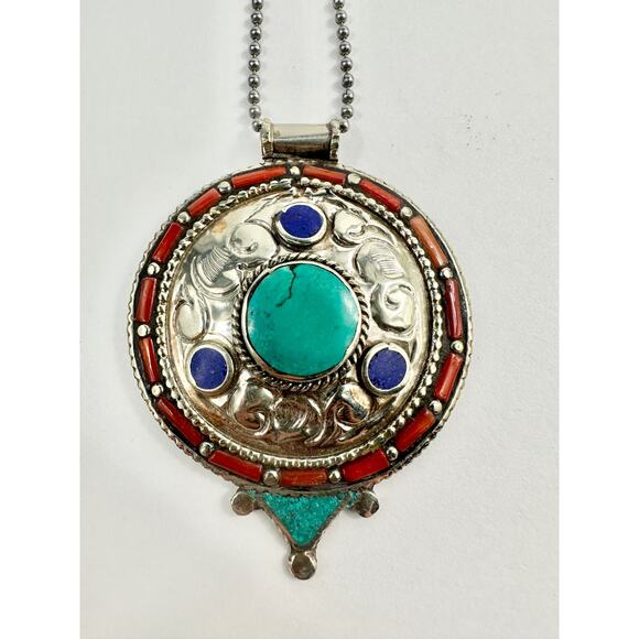 Tibetan Silver Pendant‎ Necklace Handmade Boho - Picture 1 of 6